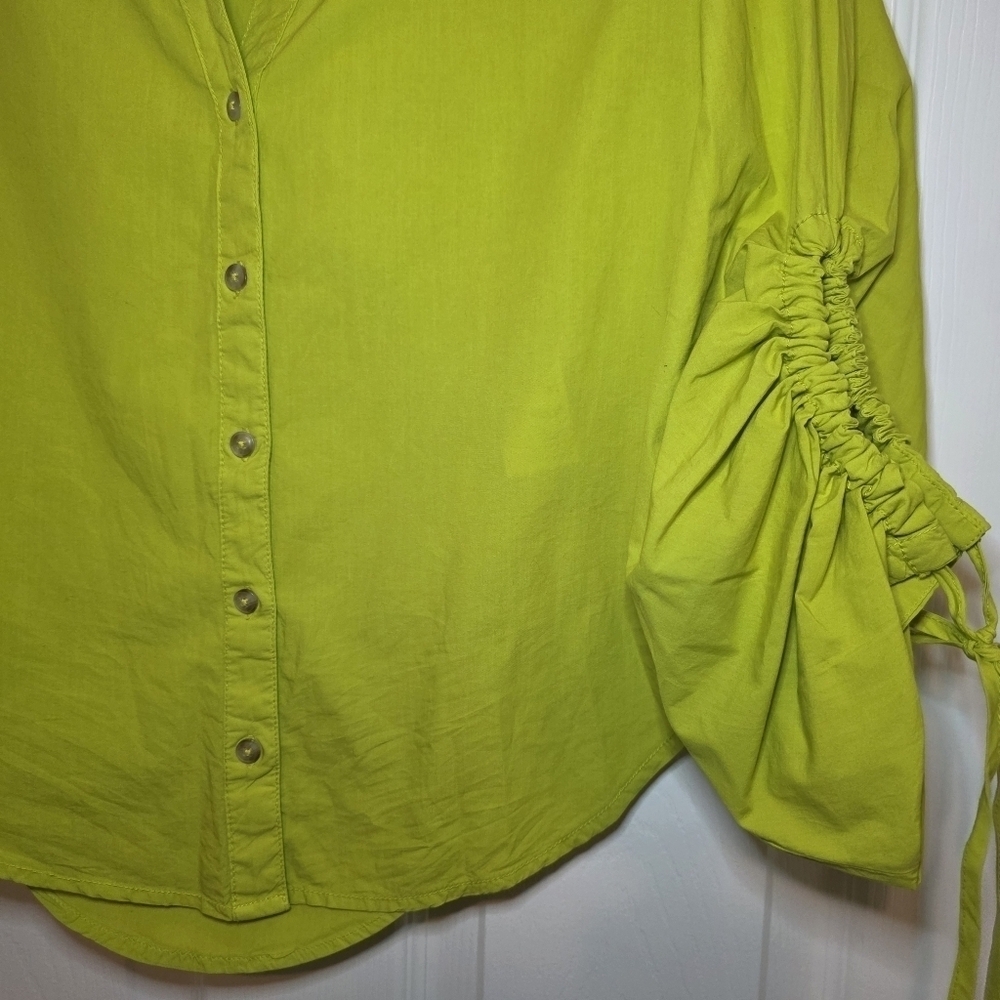 Pilcro Anthropologie Drawstring Chartreuse Poplin Button Blouse Womens XXS - Picture 8 of 14